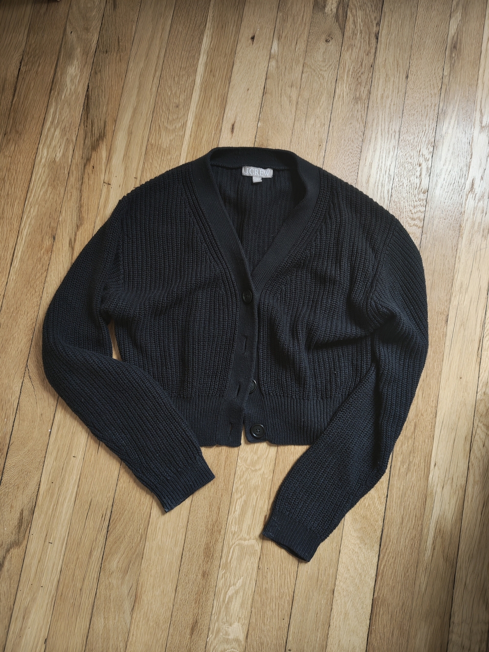 J. Crew Black Cropped Ribbed Button-Front Cardigan